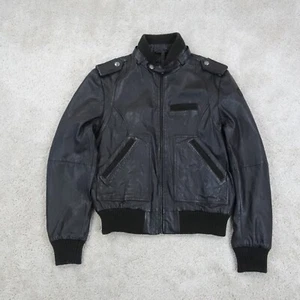 Redskins Leather Jacket Mens Medium Black Bomber Biker Aviator Style Retro Moto - Picture 1 of 17