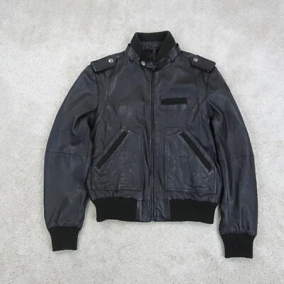 Redskins Leather Jacket Mens Medium Black Bomber Biker Aviator Style Retro Moto - Image 1 of 4