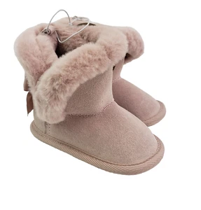 Bearpaw Baby Girl Size 6/12 Months Light Pink Real Leather Faux Fur Bootie Boots - Picture 1 of 12