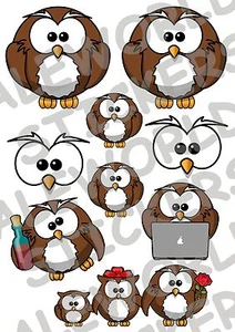 9 ADESIVI AUTO MOTO TUNING IMPERMEABILI GUFI GUFETTO SPIRITOSI GUFO OWL STICKERS - Picture 1 of 1