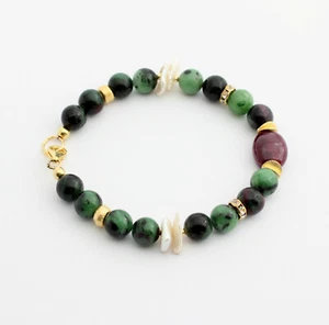 Rubino Zoisite Bracciale con Rubino,Keshiperlen E 925 Placcato Argento Nobile - Foto 1 di 2
