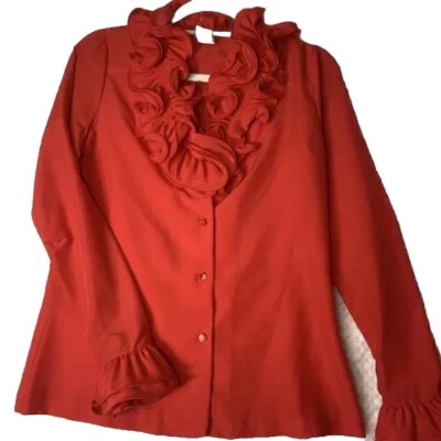 复古 Miss H Hoochberg & Co 上衣 8 码红色褶边圣诞衬衫假日 — 第 1/4 张图片