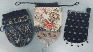 3 VINTAGE BEADED DRAWSTRING BAGS PURSES VICTORIAN ART DECO - Picture 1 of 5