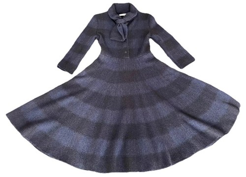 $3500 NUOVO CHRISTIAN DIOR ABITO MAGLIONE MAGLIA GONNA INTERA NERO BLU PLAID 36 4