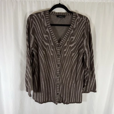 Cárdigan Jones Wear Mujer XL Marrón Estampado Animal Abotonado Manga Larga Algodón Bl Foto 1 de 4