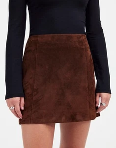 Alexa Chung Madewell minigonna da donna in pelle marrone scamosciata di vitello taglia 6 - Foto 1 di 16