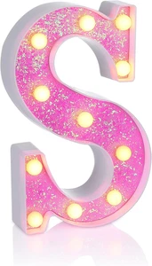 Pink Light up Letters，Pink Party Decorations,Girls Room Decor,Glitter Light up L - Picture 1 of 7