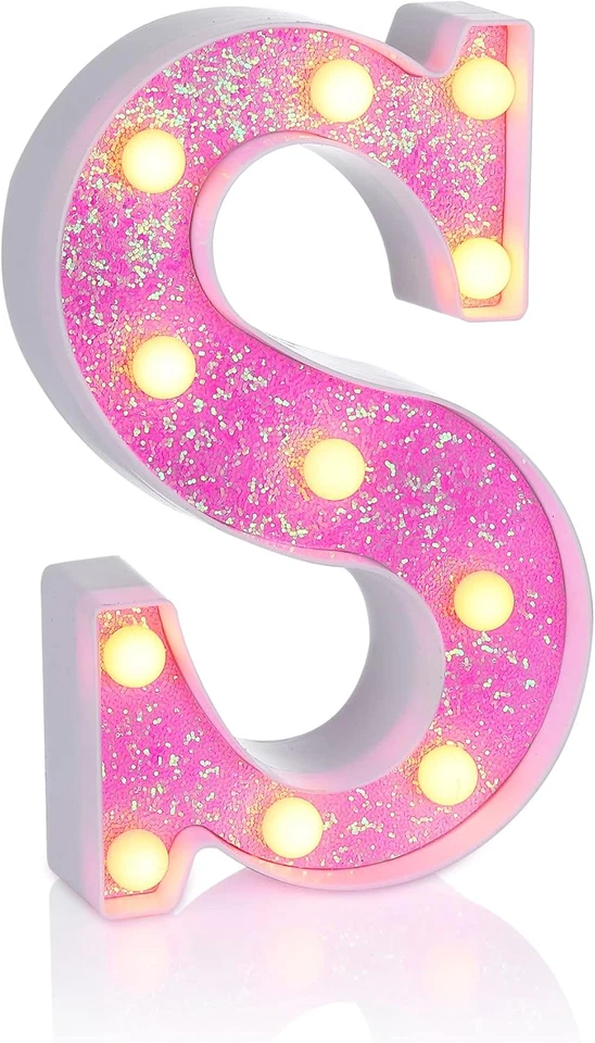 Pink Light up Letters，Pink Party Decorations,Girls Room Decor,Glitter Light up L - Image 1 of 4