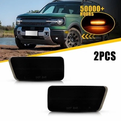 Bumper Amber LED Side Marker Front Lights Smoked Fit 2021-2023 Ford Bronco Sport - Image 1 of 4
