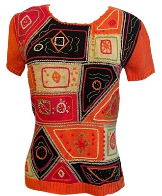 Y2K Madison Studio Sweater Womens Small Artsy Geometric Retro Beaded Knit Top - Image 1 of 4