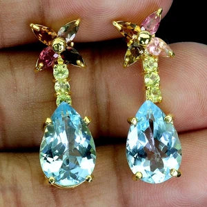 925 Sterling Silber Ohrringe Birne Himmelblau Topas 15x9mm Peridot Edelstein - Bild 1 von 13