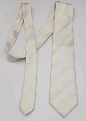 Gravata BRIONI listrada branca creme feita à mão na Itália 100% seda cetim REPP - Imagem 1 de 4