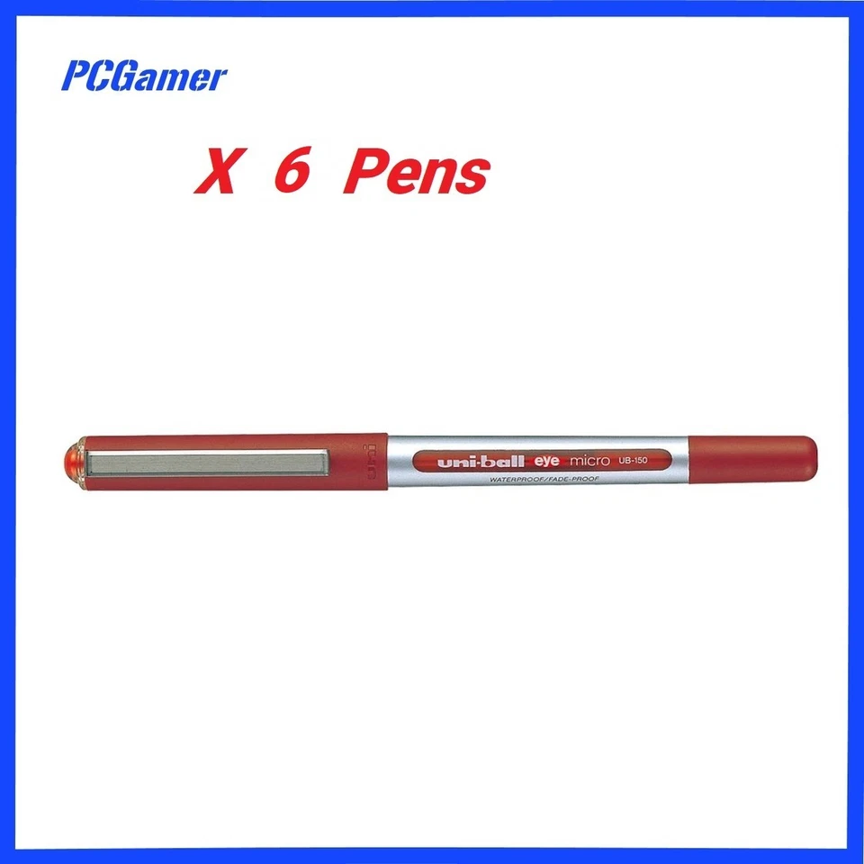 6 x Uni-ball Eye Pigment Ink Roller Ball Pen Red 0.5mm Micro UB-150 - image 1 of 1