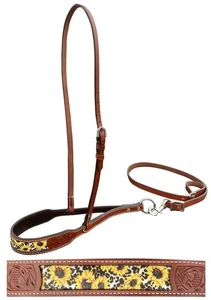 Showman Leather Noseband Tie Down w/ Sunflower & Cheetah Print - Picture 1 of 1