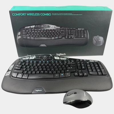 Logitech MK550 Wave Comfort Wireless Combo K350 Keyboard & M510 Mouse Combo NOB - Image 1 of 4