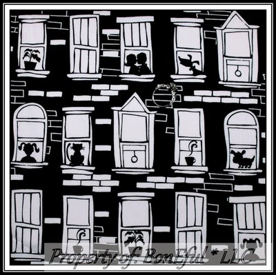 BonEful Fabric FQ Cotton Quilt Black White B&W Dog Cat Boy Girl Pet Flower SALE - Image 1 of 4