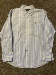 Ralph Lauren Knopfleiste Shirt Herren XL mehrfarbig maßgeschneiderte Passform Streifen Vintage - Bild 1 von 9