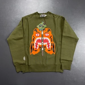 100% Authentic A Bathing Ape Tiger Heavy Weight Olive Crewneck Size S Mens - Picture 1 of 8