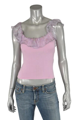 Ralph Lauren Black Label Pink Cashmere Silk Ruffle Cami Tank Top New $655 - Image 1 of 3