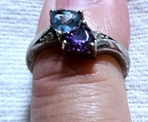 VTG STERLING SILVER RING / ALEXANDRITE AMETHYST STYLE STONES / SIZE 4 1/4 / 925 - Picture 1 of 3