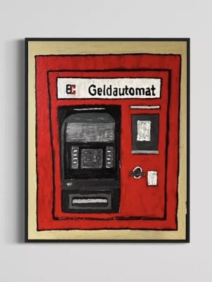 Daniel Pultorak Kunst Unikat Öl Gerahmt ATM Geldautomat Unikat Abstrakt Art - Bild 1 von 4