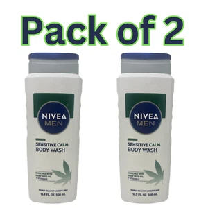 NIVEA Men Sensitive Calm Body Wash Enriched +Hemp Seed Oil &Vitamin E 16.9oz 2pk - Picture 1 of 11