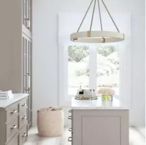 NEW Modern Coastal Contemporary White Rope & Gold Brass Round Ring Chandelier - Picture 1 of 2