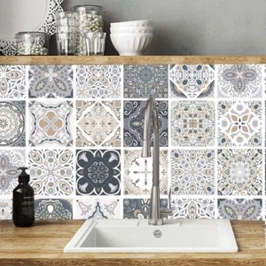 24x Tile Transfers Stickers Wall Vintage Mosaic Self-Adhesive Kitchen Peel Stick - Picture 1 of 13