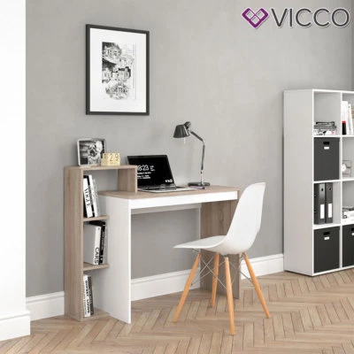 Schreibtisch Arbeitstisch Bürotisch Regal PC Tisch Leo Weiß Sonoma Eiche Vicco - Bild 1 von 4