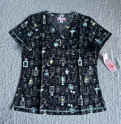 Koi Scrub Top Women’s Sz Medium Black Perfume Ashley Nursing Medical - Image 1 of 4