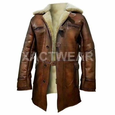 Tom Hardy Cosplay Bane Real Fur Shearling Leather Coat Dark Knight Overcoat - Image 1 of 4