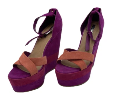 H by Halston High Wedge Pink Purple & Orange Suede Size 10 Women’s Ankle Strap - Image 1 of 4