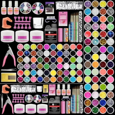 Full 60 Acrylic Powder Glitter Liquid Nail Art Kits Set Tip Brush Glue - Image 1 of 4