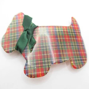 Plastic Plaid Red Green Scottie Dog Hair Barrette Clip - Bild 1 von 2