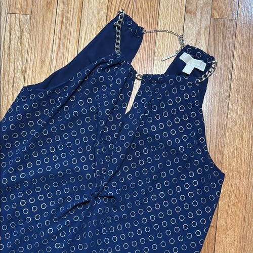 Abito smanicato Michael Kors blu navy con motivo circolare oro taglia M