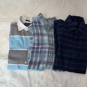 Pack Of 3 AMERICAN EAGLE Mens Plaid Dress Shirt Small Bottom Down Long Sleeve - Picture 1 of 24