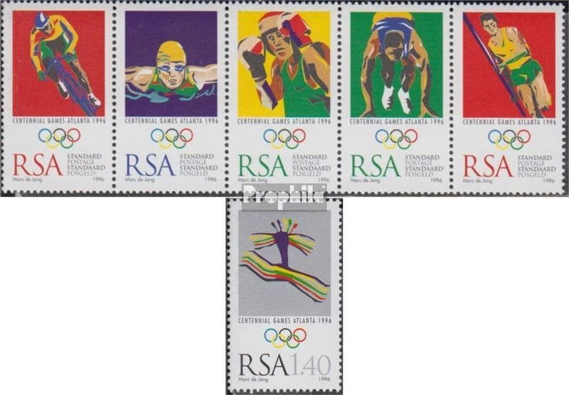 Sudáfrica 1005-1009 cinco tiras, 1010 como nuevo/MNH 1996 olímpico. Verano 96, Atla Foto 1 de 1