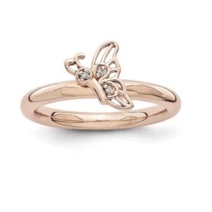 Lex & Lu Sterling Silver Stackable Exp. Pink-plated Butterfly w/Dia. Ring 8252 - Picture 1 of 3