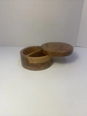 Bamboo Two Compartment Salt Pepper Spice Box Rotating Top Made In India - Image 1 of 4