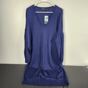 Lauren Ralph Lauren Blue Navy Sweater Knit Dress Balloon Sleeve V Neck Size 1X - Picture 1 of 12
