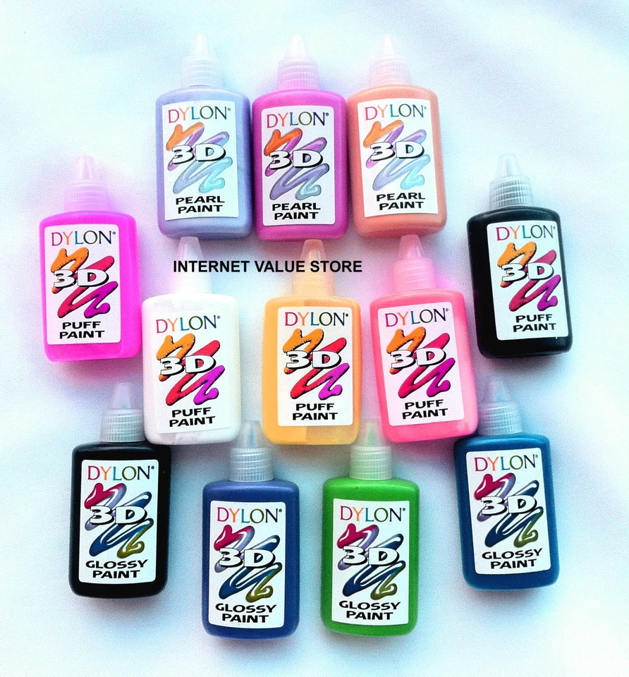 DYLON 3D STOFF KLEIDUNGSFARBE. GLÄNZEND, PUFF & PERLE VERFÜGBAR.