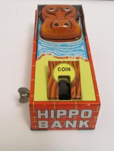 Vintage Wind-Up Happy Hippo Tin Toy Bank Made in Japan by Yone - Picture 1 of 15