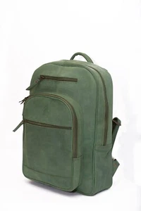 Mochila de cuero artesanal verde Riga - Cuero de grano completo premium. - Imagen 1 de 4