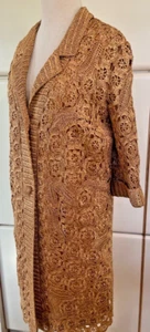 50er/60er Jahre Gino Paoli Vintage Gold Hand Häkel Raffia Spitze Mantel - Bild 1 von 15