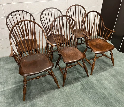 6 Robert Barrow - Warren Chair Handcrafted Windsor Chairs; 2 Armchairs & 4 Side Cover
