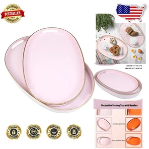 Elegant 15.5" Oval Pink Trays with Handles for Display & Organizing – Set of 2 - Picture 1 of 8