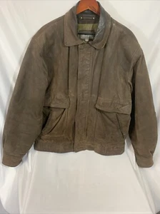 Dunkelbraune Leder Flieger Bomber Jacke Gr. Herren L Wilson Leder Full Zip - Bild 1 von 24