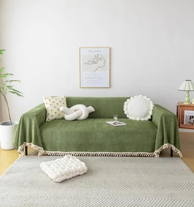Green Sofa Cover Vintage Couch Cover for Dogs 71" X134" Couch Cushion Covers wit - Picture 1 of 7