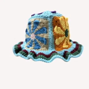 55-60cm Colorful Crochet Bucket Hat Multi-color Flower Knit Beanie Outdoor Wear - Picture 1 of 12