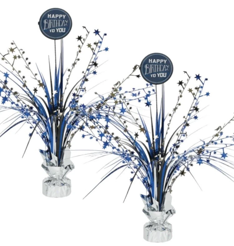 Lote de 6 centros de mesa en aerosol Happy Birthday Man Add-Any-Age 18" negro/azul Foto 1 de 4